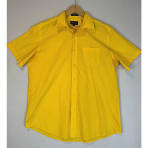 OMEGA Italy Men's Short Sleeve Button Down Shirt Size XL 17-17‎ 1/2 Yellow